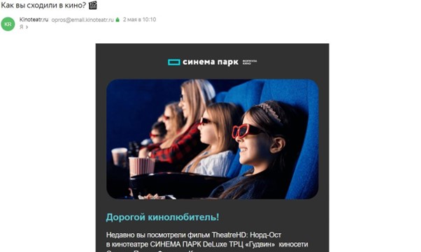 Исследовательская рассылка сообщений от сети кинотеатров